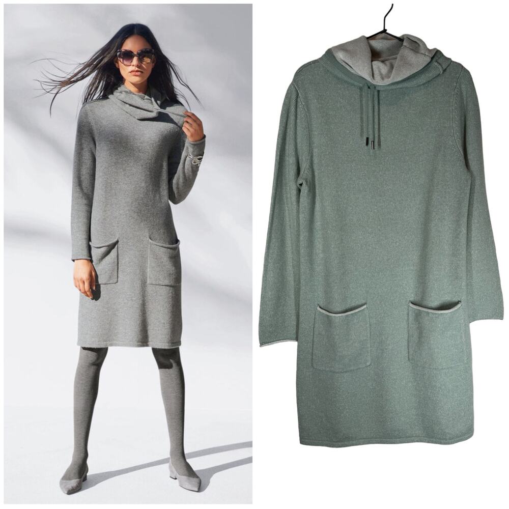 Madeleine Knitted Dress with Wide Turtleneck Virgin Wool Cashmere Sage Green 6 8